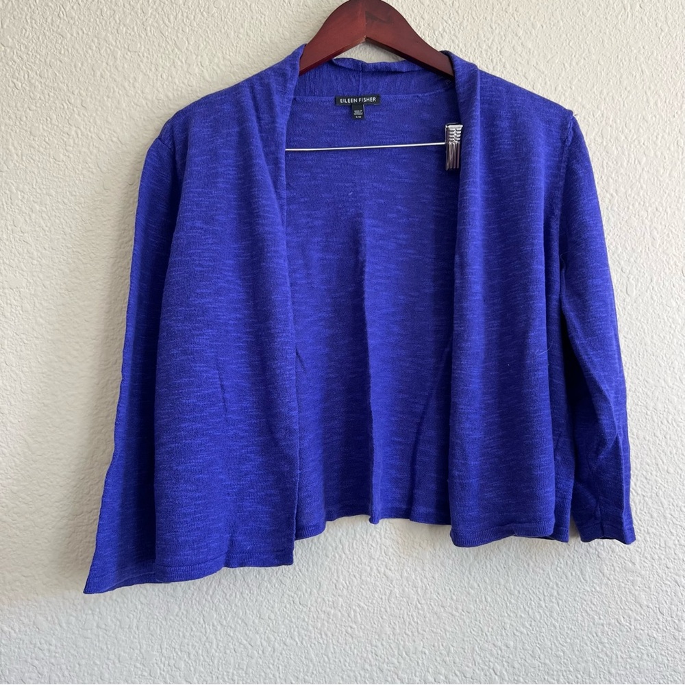 Eileen Fisher Cropped Blue Cardigan